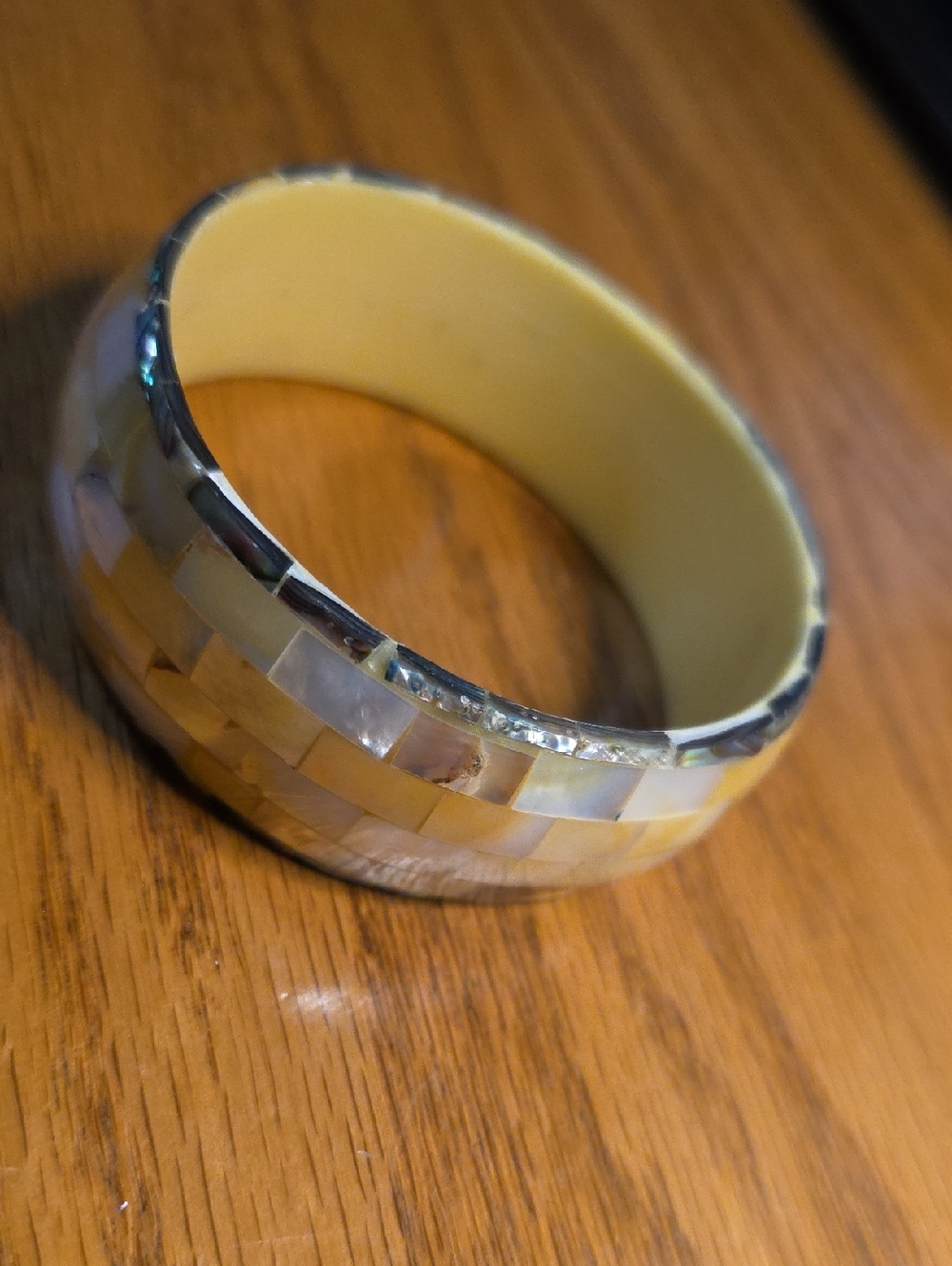 Mother of Pearl Inlay Bangle Bracelet - Ivory & Iridescent